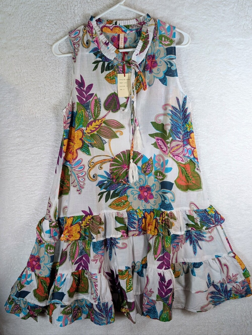 37-RAGA Multicolor Floral Tie-Neck Cotton Tunic - Picture 2 of 8